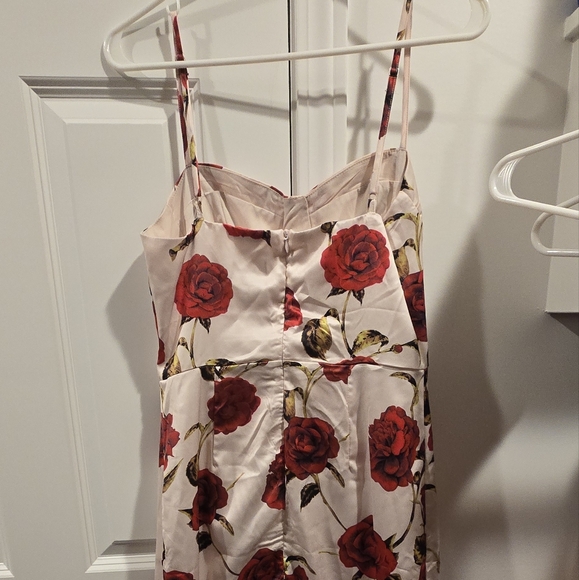 Retro Stage Women's M White Floral Rose Print Suspender Pencil Dress - Picture 3 of 7